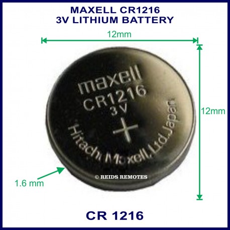 Maxell CR1216 3V Lithium battery for use in remote control