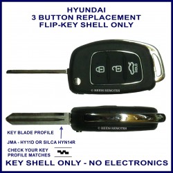 Hyundai 3 button flip key shell only - NO ELECTRONICS