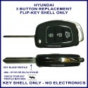 Hyundai 3 button flip key shell only - NO ELECTRONICS