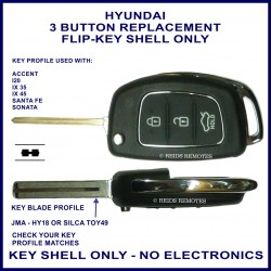 Hyundai 3 button flip key shell only HY-18 or TOY-49 milled key blade - NO ELECTRONICS