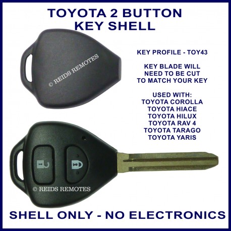 Toyota 2 button key shell Corolla Hiace Hilux Rav 4 Tarago & Yaris