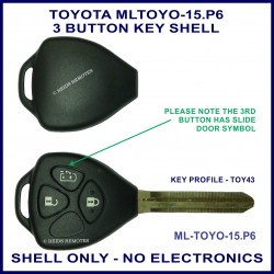 Toyota Tarago & Estima 3 button triangle shaped key shell with lock unlock and slide door