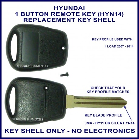 Hyundai I Load remote key shell with 1 button on side of shell - HYN-14