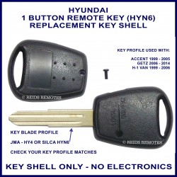 Hyundai Accent Getz & H1 remote key shell with 1 button on side of shell - HYN-6