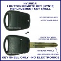 Hyundai Accent 2006 - 2010 remote key shell with 1 button on side of shell - HYN-10
