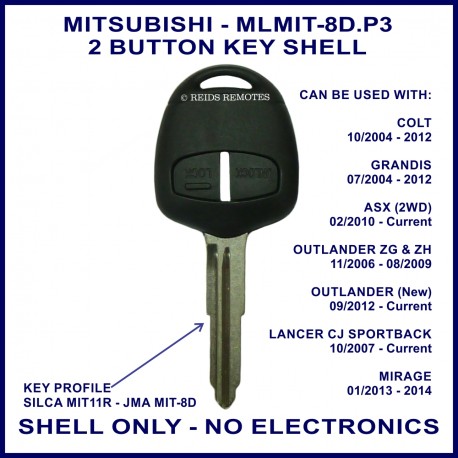 Mitsubishi ASX Colt Grandis Lancer Mirage Outlander - 2 button key shell