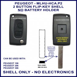 Peugeot 106 - 206 - 306 - 2 button flip key shell only - no electronics