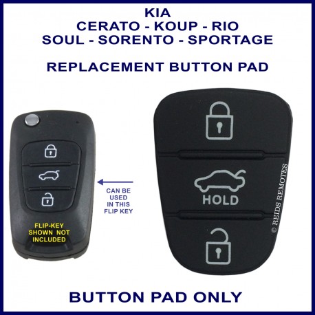 Kia Cerato Koup Rio Soul Sorentlo & Sportage 3 button flip key rubber button pad