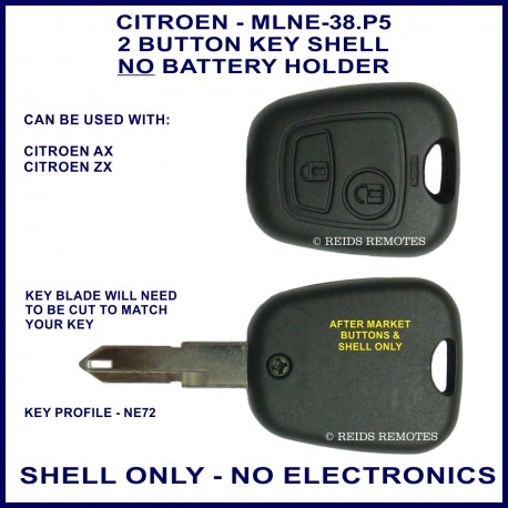 Citroen AX - ZX - 2 button remote key shell only - no electronics