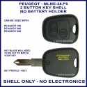 Peugeot 106 - 206 - 306 - 2 button remote key shell only - NE72 - no electronics