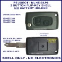 Peugeot 106 - 206 - 306 - 2 button flip key shell only NE72 type - no electronics