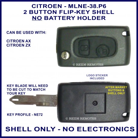 Citroen AX - ZX - 2 button flip key shell only NE72 type - no electronics