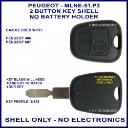 Peugeot 406 & 607 - 2 button remote key shell only - no electronics