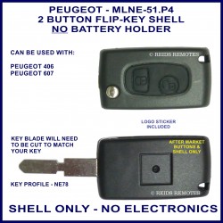 Peugeot 406 & 607 - 2 button flip key shell only - no electronics