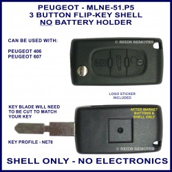 Peugeot 406 & 607 - 3 button flip key shell only - no electronics