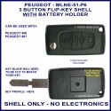 Peugeot 406 & 607 - 3 button flip key shell NE78 key profile with battery holder - no electronics