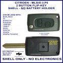 Citroen Berlingo C5 Dispatch Xsara - 2 button flip key shell only - no electronics