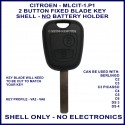 Citroen C2, C3 Picasso, C4, C5, C6, DS3 & DS4 - 2 button remote key shell only - no electronics