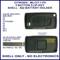 Citroen C2, C3 Picasso, C4, C5, C6, DS3 & DS4 - 3 button flip key shell without battery holder - no electronics