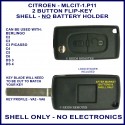 Citroen C2, C3 Picasso, C4, C5, C6, DS3 & DS4 - 2 button flip key shell without battery holder - no electronics