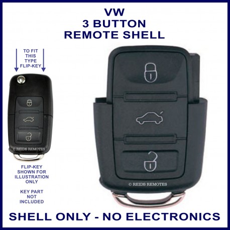 VW 3 button flip key remote case section replacement