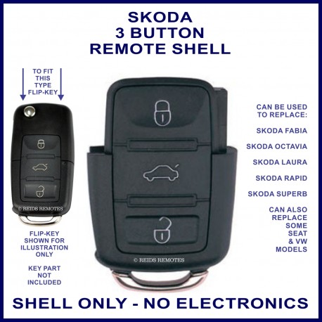 Skoda 3 button flip key remote case section replacement