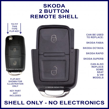 Skoda 2 button flip key remote case section replacement