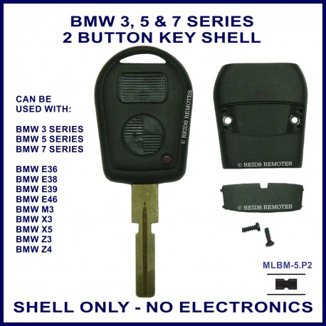 BMW 3 5 7 series, M3 X3 X5 Z3 & Z4 E36 E38 E39 E46 2 button key shell - no electronics