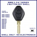 BMW 3 5 7 series, M3 X3 X5 Z3 & Z4 E36 E38 E39 E46 3 button key shell - no electronics