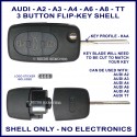 Audi A2 A3 A4 A6 A8 & TT - 3 button flip key shell - no electronics