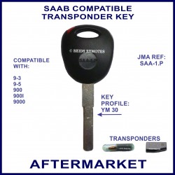 SAAB 9-3 9-5 900 & 9000 compatible car key SAA-1.P cut & transponder cloned