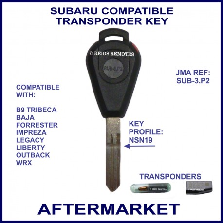 Subaru B9 Tribeca Forester Impreza Legacy, Outback & WRX compatible car key with transponder cloning & key cutting