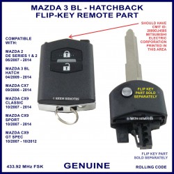 Mazda 3 BL Hatchback 2009-14 - genuine 2 button flip key remote part