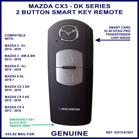 Mazda CX3 DK series 2015 - 2016 - genuine 2 button smart key remote KDY5 675DY - X1T6919H
