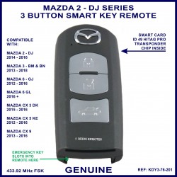 Mazda 2 DJ 2014 - 2016  - 3 button genuine smart key remote KDY3-76-201