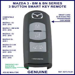 Mazda 3 BM & BN series 2013 - 2018 3 button genuine smart key remote KDY3-76-201