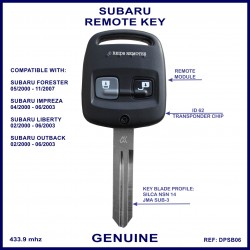Subaru Forester Impreza Liberty, Outback & WRX 2 button remote key