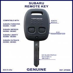 Subaru Forester Impreza Liberty, Outback & WRX 2 button old shape remote key