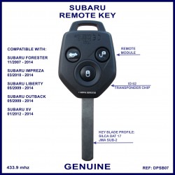 Subaru Forester Impreza Liberty, Outback & XV 3 button genuine remote key
