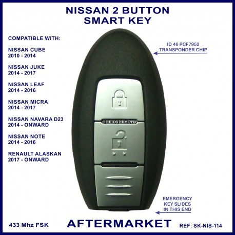 Nissan 2 button smart key - Navara Micra Juke Note Leaf & Cube