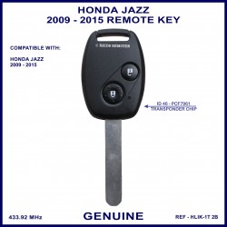 Honda Jazz 2009 - 2015 2 button remote key key genuine