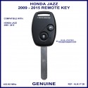Honda Jazz 2009 - 2015 2 button remote key key genuine 72147-SWA-E0 HLIK-1T