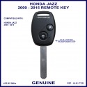Honda Jazz 2009 - 2015 2 button remote key genuine 72147-SWA-E0 HLIK-1T