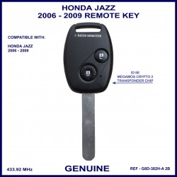 Honda Jazz 2006 - 2009 2 button remote key key genuine G8d-382H-A ID 8E megamos crypto 2