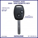 Honda Jazz 2006 - 2009 2 button remote key key genuine G8D-382H-A ID 8E