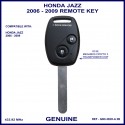 Honda Jazz 2006 - 2009 2 button remote key genuine G8D-382H-A ID 8E