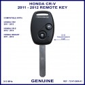 Honda CR-V 2011 - 2012 2 button remote key genuine 72147-SWA-K1 ID-46