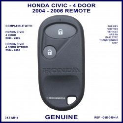 Honda Civic 4 door 2004 - 2006 2 button remote genuine G8D-349H-A