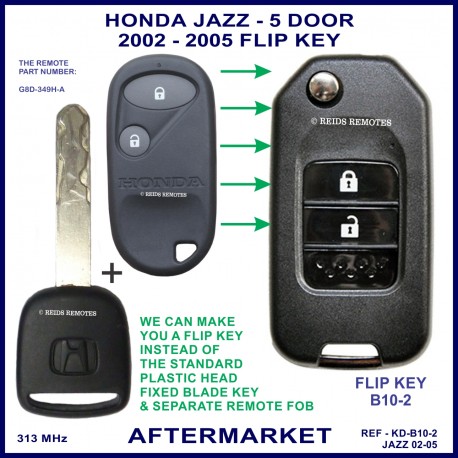 Honda Jazz 2002 - 2005 2 button remote flip key aftermarket G8D-349H-A 313 MHz ID 48