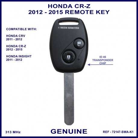 Honda CR-Z 2012 - 2015 2 button remote key genuine 72147-SWA-K1 ID-46